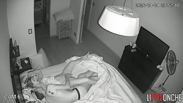 The husband kisses his skinny, beautiful wife, gently caressing her clitoris