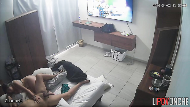 An aroused husband wiggles his erect cock to seduce his attractive wife