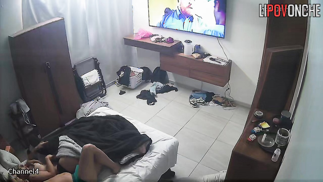 A bored wife plays with her husband's big cock under her panties