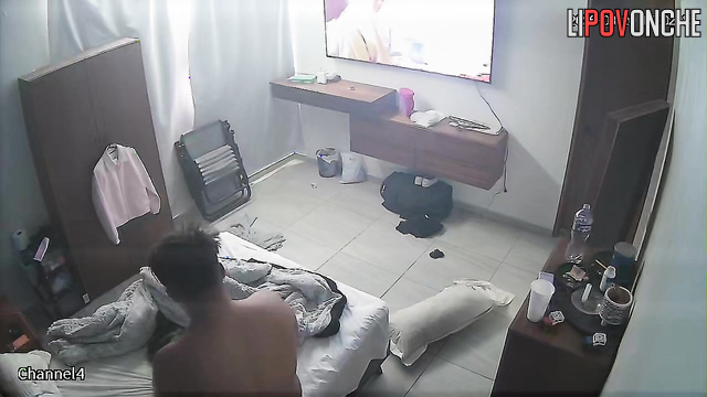 The nerd husband loves to spank his wife's butt while they're having sex
