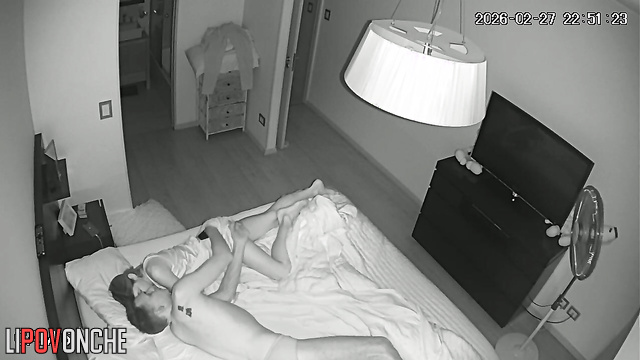 A girl with a sexy body melted under her husband's tender caresses