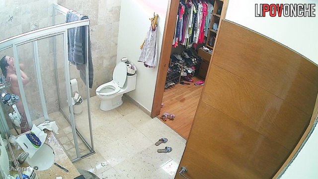 The pensive mommy completely undresses before sitting on the toilet