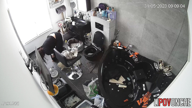 A curly-haired brunette bared her big ass as she sat down on the toilet