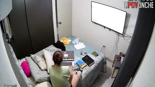 After working on her laptop, the seductive mommy went to take a shower