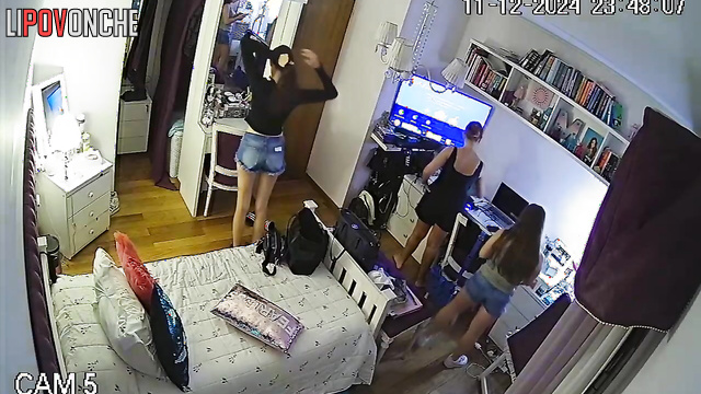 Three cute lesbians are getting undressed, getting ready for a little threesome