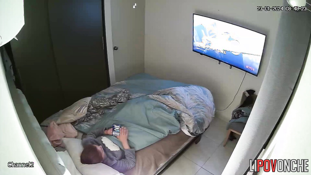 A young beauty's morning masturbation session while watching hot porn