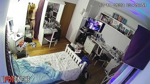 A  gorgeous girl turned on the holiday lights and stripped down to her panties