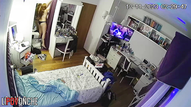 A  gorgeous girl turned on the holiday lights and stripped down to her panties