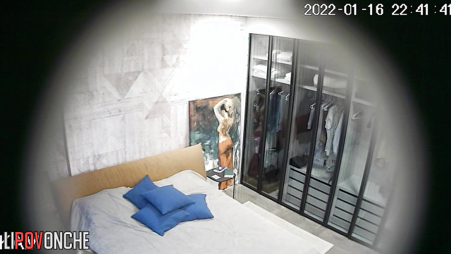 A skinny sporty girl with a hairy pussy is cleaning the bedroom completely naked