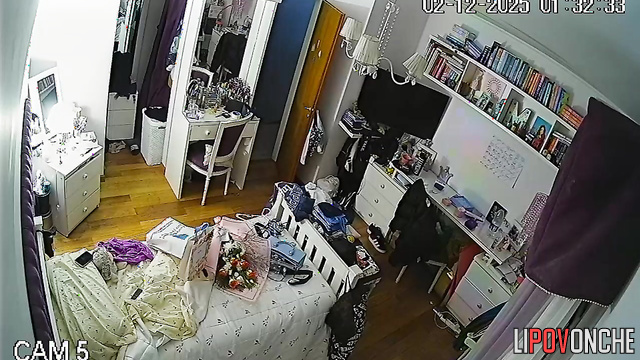 After returning from a social gathering, the sexy beauty strips down to her panties