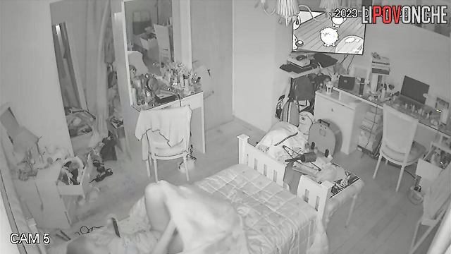 A young redheaded takes off her panties and shines phone's light on wet pussy