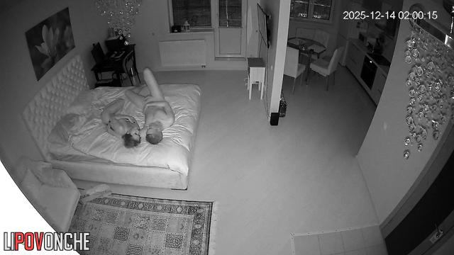 A skinny girl tries to seduce her husband by shining her phone on her butt