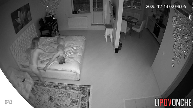 A skinny girl tries to seduce her husband by shining her phone on her butt
