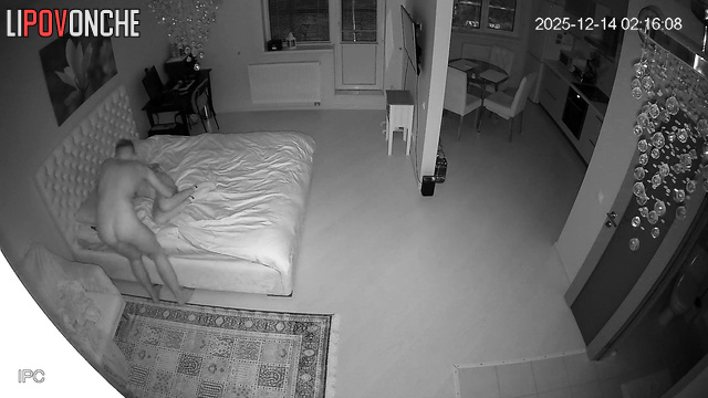 A skinny girl tries to seduce her husband by shining her phone on her butt