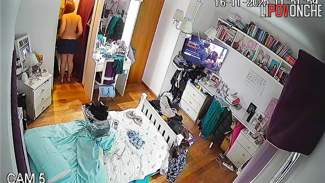 Chubby young lady feels eyes on her even when alone