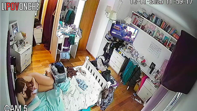 Chubby young lady feels eyes on her even when alone