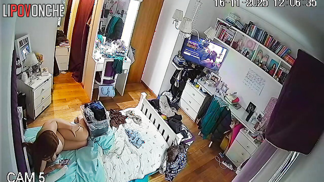 Chubby young lady feels eyes on her even when alone