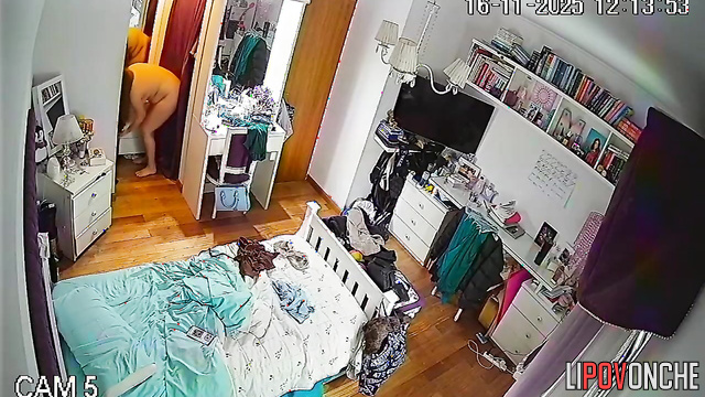 Chubby young lady feels eyes on her even when alone