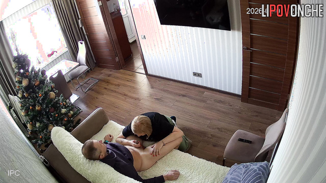 Fast blowjob on the sofa (spouses having Christmas fun)