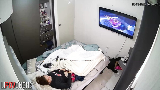 Brunette watching dirty porn and masturbating hot