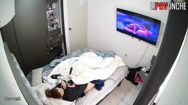 Brunette watching dirty porn and masturbating hot