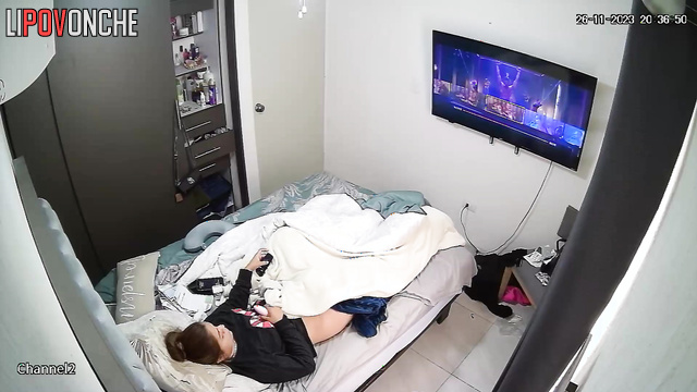 Brunette watching dirty porn and masturbating hot