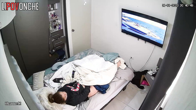 Brunette watching dirty porn and masturbating hot