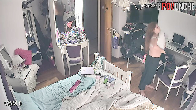 She likes all her outfits - solo bedroom camera, look