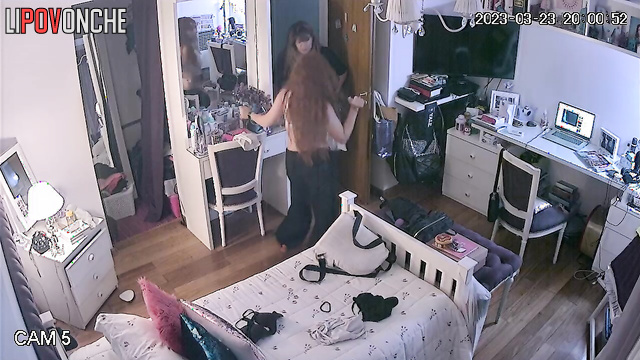 Chubby babe dresses and is watched every day, oops