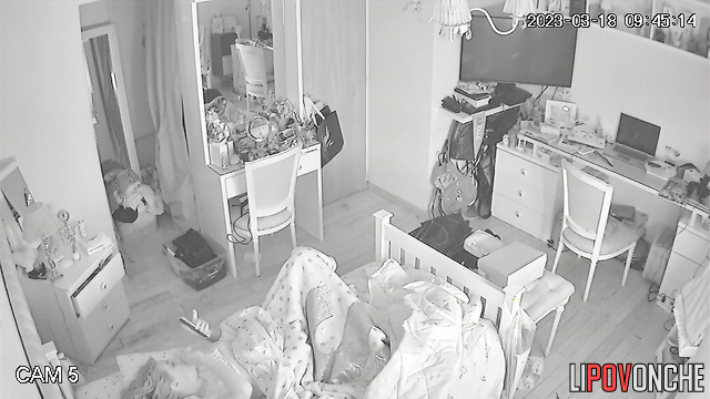 Babe hopes her parents don't enter the room, she masturbating