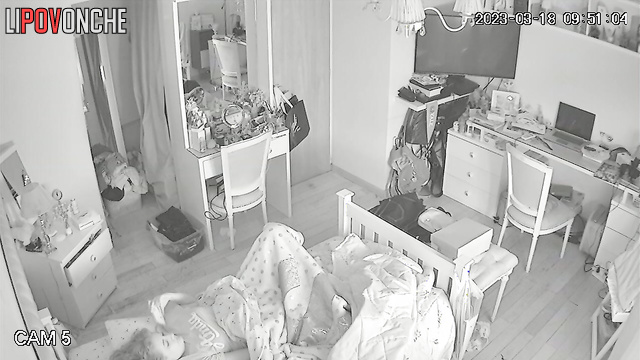 Babe hopes her parents don't enter the room, she masturbating