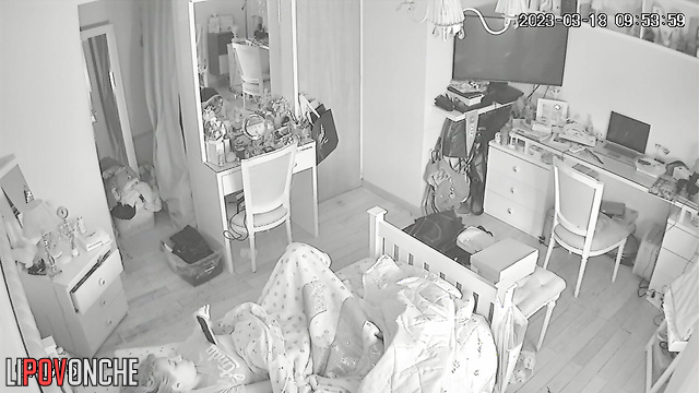 Babe hopes her parents don't enter the room, she masturbating