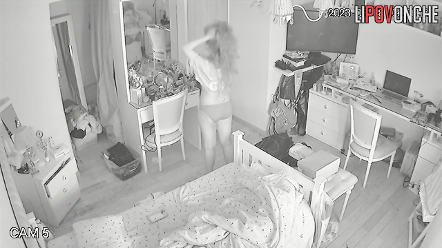 Babe hopes her parents don't enter the room, she masturbating