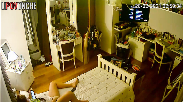Redhead chubby hopes her parents don't enter the room