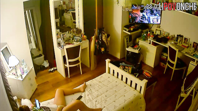 Redhead chubby hopes her parents don't enter the room