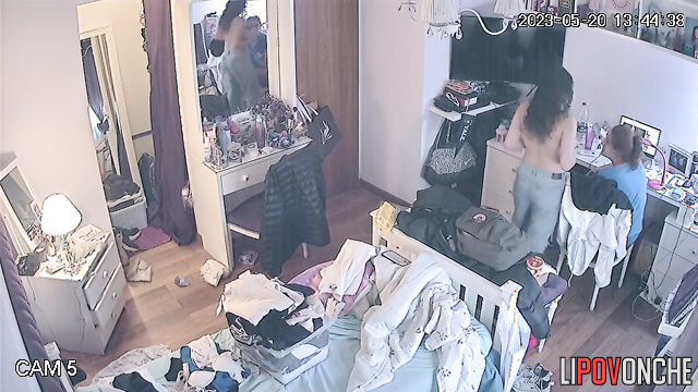 Chubby helped her friend fasten the bra, spy camera