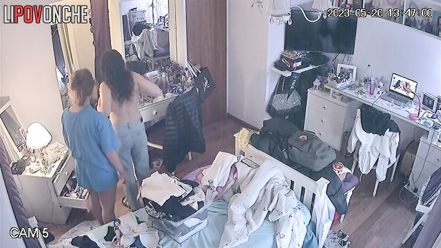 Chubby helped her friend fasten the bra, spy camera
