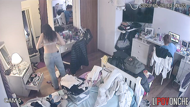 Chubby helped her friend fasten the bra, spy camera