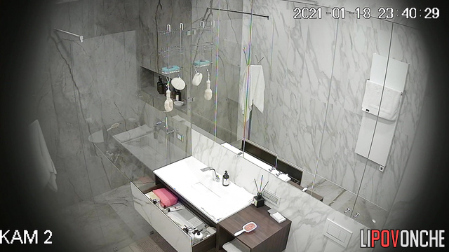 When she takes a shower she sings, bathroom camera