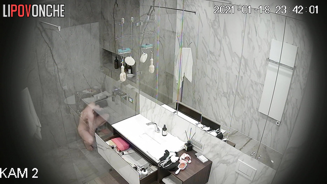 When she takes a shower she sings, bathroom camera