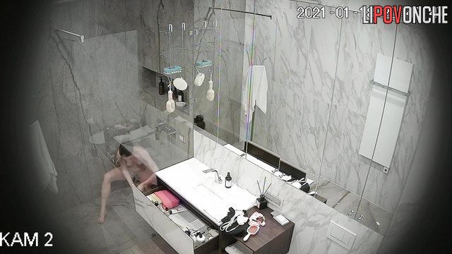 When she takes a shower she sings, bathroom camera