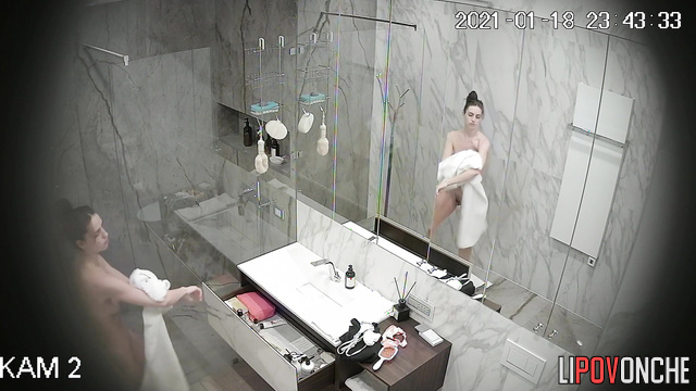 When she takes a shower she sings, bathroom camera