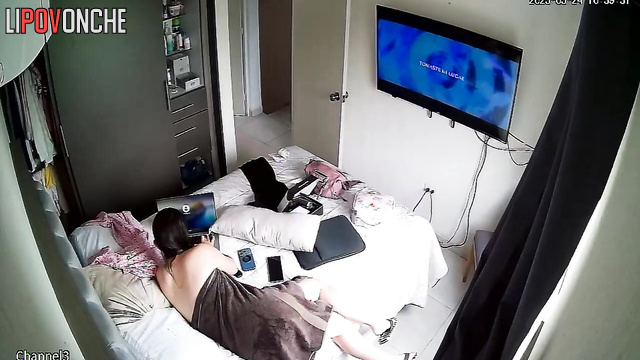 Look what married sexy brunette does when she stays alone at home