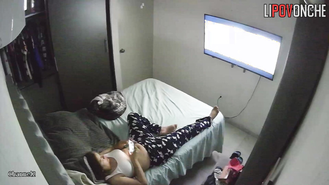 This girl secretly plays with her pussy while she is alone at home
