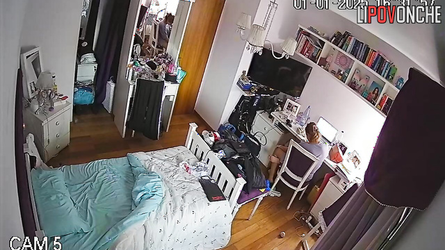 Redhead girl forgot to turn off camera and she walked naked all day