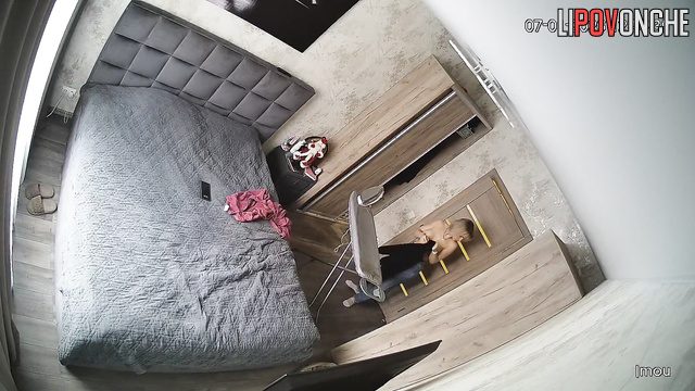 He kissed his busty girlfriend and then she started doing home stuff nude