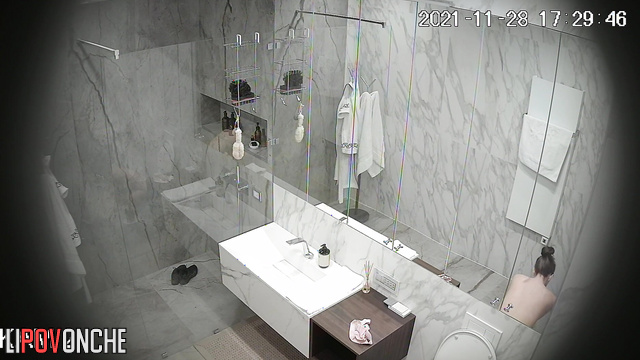 Sporty girl takes shower after training all day [bathroom camera shows all]