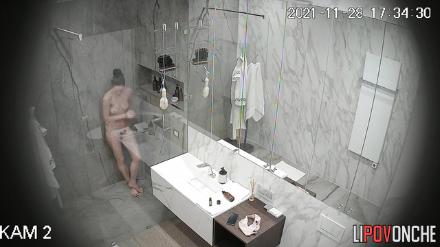 Sporty girl takes shower after training all day [bathroom camera shows all]