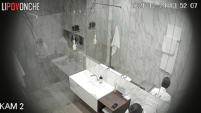 She is sure that nobody watches how she washes (secret camera in bathroom)