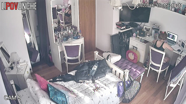 This girl is doing her everyday stuff in her sexy home clothes